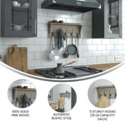 Emma And Oliver Rustic Wall Hanging Storage Rack With 5 Hooks For Entryway, Kitchen, Bathroom And More -Home Decor Store GUEST 025be7f4 6880 4025 a5b7 9daa6b445bdc 1