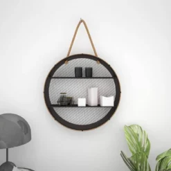 Metal Round 2 Shelf Wall Shelf With Hanging Rope Black - Olivia & May -Home Decor Store GUEST 03022dde 32e5 4f77 82a0 3d7b6541d9a3