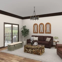 Rustic Wood Scroll Arched Window Inspired Wall Decor With Metal Scrollwork Relief Brown - Olivia & May