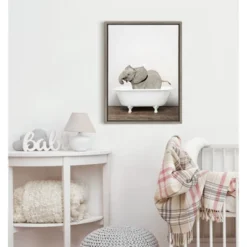 18" X 24" Sylvie Baby Elephant In The Tub Framed Canvas Wall Art By Amy Peterson Gray - Kate And Laurel -Home Decor Store GUEST 05ead047 f231 407c b368 31b3cbf65a78