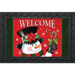 Briarwood Lane Christmas Snowman Welcome Doormat Candy Canes Indo