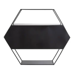 28" X 24" Lintz Hexagon Decorative Wall Mirror Shelf Black - Kate & Laurel All Things Decor -Home Decor Store GUEST 06318c66 c3ff 4a85 968e 741f14d77fb1