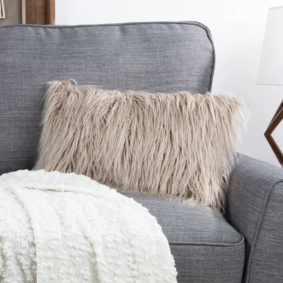 12"x20" Oversize Curled Shag Faux Fur Lumbar Throw Pillow - Hastings Home 3 12"x20" Oversize Curled Shag Faux Fur Lumbar Throw Pillow - Hastings Home
