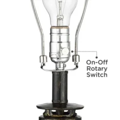 Franklin Iron Works Murphy Industrial Rustic Accent Table Lamp 23" High Weathered Bronze Miner Lantern Oatmeal Fabric Shade For Bedroom Living Room -Home Decor Store GUEST 077b0b10 cbe4 4d25 9f4a 7068a945ab93