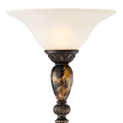 Kathy Ireland Mulholland Vintage Rustic Torchiere Floor Lamp With Side Lights 72" Tall Bronze Tortoise Shell Frosted Glass For Living Room Reading 4 Kathy Ireland Mulholland Vintage Rustic Torchiere Floor Lamp With Side Lights 72" Tall Bronze Tortoise Shell Frosted Glass For Living Room Reading - Image 2