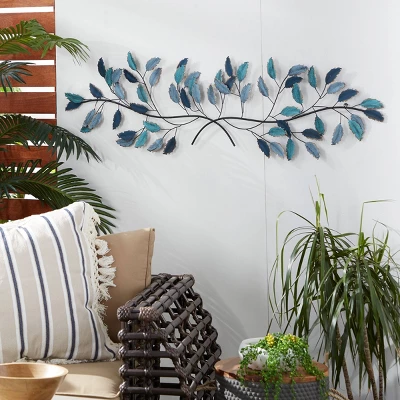 15" X 52" Metal Leaf Wall Decor With Gold Accent Blue - Olivia & May 17 15" X 52" Metal Leaf Wall Decor With Gold Accent Blue - Olivia & May - Image 15
