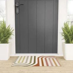 Colour Poems Bold Curvature Stripes I Looped Vinyl Welcome Mat - Society6