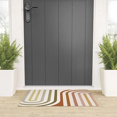 Colour Poems Bold Curvature Stripes I Looped Vinyl Welcome Mat - Society6 3 Colour Poems Bold Curvature Stripes I Looped Vinyl Welcome Mat - Society6