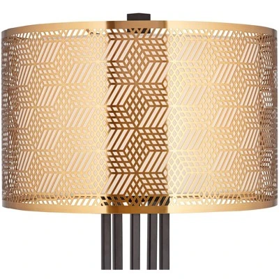 Possini Euro Design Deborah Modern Mid Century Table Lamp 30" Tall Black With USB Charging Port Gold Metal Double Drum Shades For Living Room Desk 8 Possini Euro Design Deborah Modern Mid Century Table Lamp 30" Tall Black With USB Charging Port Gold Metal Double Drum Shades For Living Room Desk - Image 6