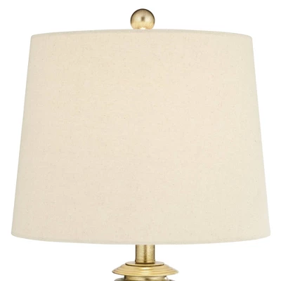 Franklin Iron Works Traditional Table Lamps With Night Light 25 1/4" High Set Of 2 Miner Lantern Gold Oatmeal Shade For Living Room Bedroom Home 4 Franklin Iron Works Traditional Table Lamps With Night Light 25 1/4" High Set Of 2 Miner Lantern Gold Oatmeal Shade For Living Room Bedroom Home - Image 2