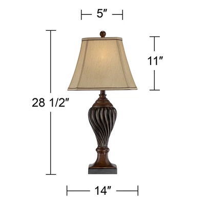 Regency Hill Traditional Table Lamp 28.5" Tall Carved Two Tone Brown Urn Shaped Beige Fabric Shade For Living Room Family Bedroom Bedside 9 Regency Hill Traditional Table Lamp 28.5" Tall Carved Two Tone Brown Urn Shaped Beige Fabric Shade For Living Room Family Bedroom Bedside - Image 7