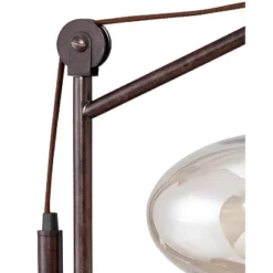 Franklin Iron Works Modern Industrial Desk Lamp 29" Tall With USB Charging Port Bronze Metal Cognac Glass Shade For Bedroom Living Room House Bedside -Home Decor Store GUEST 103bb17e ff36 4053 9c84 91012674bd4f