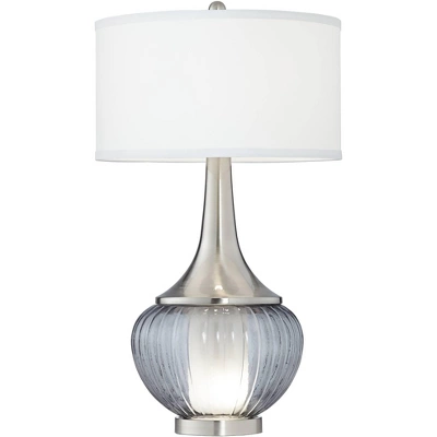 360 Lighting Courtney Modern Table Lamps 28 1/2" Tall Set Of 2 Fluted Smoked Glass With Nightlight White Linen Drum Shade For Living Room Nightstand 6 360 Lighting Courtney Modern Table Lamps 28 1/2" Tall Set Of 2 Fluted Smoked Glass With Nightlight White Linen Drum Shade For Living Room Nightstand - Image 4