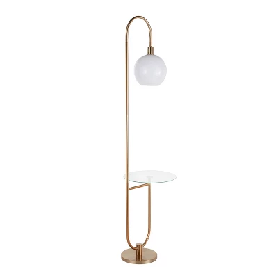 Trombone Contemporary/Glam Floor Lamp With Metal And Glass Shelf Gold (Includes LED Light Bulb) - LumiSource 5 Trombone Contemporary/Glam Floor Lamp With Metal And Glass Shelf Gold (Includes LED Light Bulb) - LumiSource - Image 3