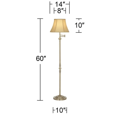 Regency Hill Montebello Vintage Retro Floor Lamp 60" Tall Antique Brass Metal Swing Arm Soft Tan Bell Shade For Living Room Bedroom Office House Home 8 Regency Hill Montebello Vintage Retro Floor Lamp 60" Tall Antique Brass Metal Swing Arm Soft Tan Bell Shade For Living Room Bedroom Office House Home - Image 6