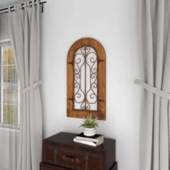 Rustic Wood Scroll Arched Window Inspired Wall Decor With Metal Scrollwork Relief Brown - Olivia & May -Home Decor Store GUEST 142c18c3 4c21 462d b8fa 631950c2cc4f