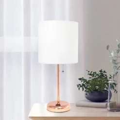 19.5" Bedside Power Outlet Base Metal Table Desk Lamp Rose Gold With White Fabric Shade - Creekwood Home 15 19.5" Bedside Power Outlet Base Metal Table Desk Lamp Rose Gold With White Fabric Shade - Creekwood Home -Home Decor Store GUEST 15f31584 f95f 4617 afe9 5a06878a2ffd