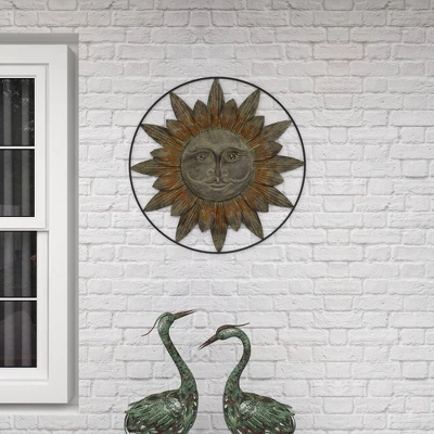 Metal Sunburst Indoor Outdoor Wall Decor With Distressed Copper Like Finish Brown - Olivia & May 12 Metal Sunburst Indoor Outdoor Wall Decor With Distressed Copper Like Finish Brown - Olivia & May - Image 10