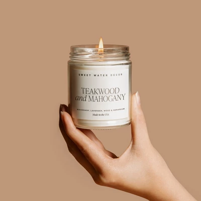 Sweet Water Decor Teakwood And Mahogany 9oz Clear Jar Soy Candle 4 Sweet Water Decor Teakwood And Mahogany 9oz Clear Jar Soy Candle - Image 2
