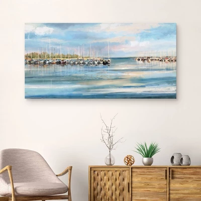 27" X 54" Harbor By Studio Arts Canvas Art Print Blue - Masterpiece Art Gallery 5 27" X 54" Harbor By Studio Arts Canvas Art Print Blue - Masterpiece Art Gallery - Image 3
