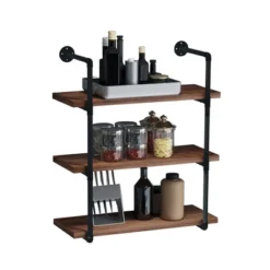 HOMCOM 3-Tier Industrial Pipe Shelves, Floating Wall Mounted Bookshelf, Metal Frame Display Rack For Living Room Or Bedroom, Rustic Brown -Home Decor Store GUEST 184c16df 276e 456b 99c5 57284a39ed51