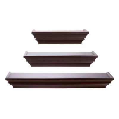 Madison Decorative Wall Ledge Shelf Set Of 3 - Espresso 4 Madison Decorative Wall Ledge Shelf Set Of 3 - Espresso - Image 2
