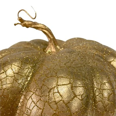Northlight 7" Gold Crackled Fall Harvest Pumpkin Decoration 4 Northlight 7" Gold Crackled Fall Harvest Pumpkin Decoration - Image 2