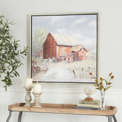 Canvas Landscape Barn Framed Wall Art With Silver Frame Multi Colored - Olivia & May 3 Canvas Landscape Barn Framed Wall Art With Silver Frame Multi Colored - Olivia & May