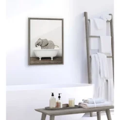 18" X 24" Sylvie Baby Elephant In The Tub Framed Canvas Wall Art By Amy Peterson Gray - Kate And Laurel -Home Decor Store GUEST 1eee4a19 4b96 4312 87b2 4be67da9ccab