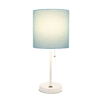 19.5" Bedside USB Port Feature Metal Table Desk Lamp White With Aqua Blue Fabric Shade - Creekwood Home 3 19.5" Bedside USB Port Feature Metal Table Desk Lamp White With Aqua Blue Fabric Shade - Creekwood Home