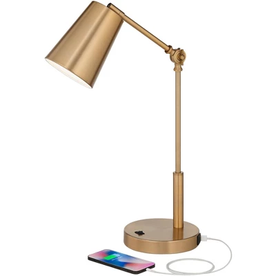 360 Lighting Industrial Modern Desk Lamp With USB And AC Power Outlet 23.5" High Antique Brass Metal For Living Room Bedroom House Bedside 4 360 Lighting Industrial Modern Desk Lamp With USB And AC Power Outlet 23.5" High Antique Brass Metal For Living Room Bedroom House Bedside - Image 2