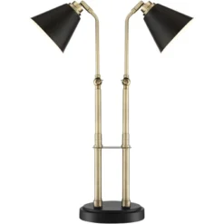 Possini Euro Design Sentry Modern Mid Century Desk Lamp 23" High Black Brass With USB Charging Port LED Adjustable Cone Shade For Bedroom Living Room -Home Decor Store GUEST 23a902e2 1768 4a21 b4e8 f727be00628c
