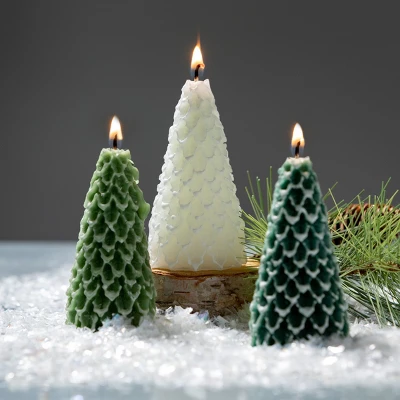4"H Sullivans Cone Pine Tree Candle Set Of 3; Green 4 4"H Sullivans Cone Pine Tree Candle Set Of 3; Green - Image 2