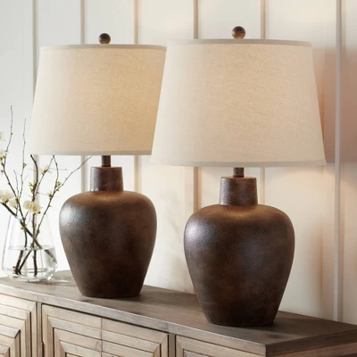 Regency Hill Glenn Rustic Farmhouse Table Lamps 27" Tall Set Of 2 Dark Terra Cotta Tapered Fabric Drum For Bedroom Living Room Bedside Nightstand Home 3 Regency Hill Glenn Rustic Farmhouse Table Lamps 27" Tall Set Of 2 Dark Terra Cotta Tapered Fabric Drum For Bedroom Living Room Bedside Nightstand Home