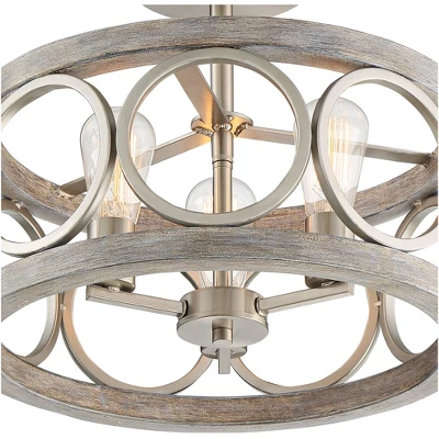 Franklin Iron Works Salima Rustic Farmhouse Ceiling Light Semi Flush Mount 16" Wide Brushed Nickel Gray Wood 3-Light LED For Bedroom Living Room House 4 Franklin Iron Works Salima Rustic Farmhouse Ceiling Light Semi Flush Mount 16" Wide Brushed Nickel Gray Wood 3-Light LED For Bedroom Living Room House - Image 2