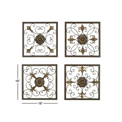 Metal Fleur De Lis Scrollwork And Wall Decor Set Of 4 Brown - Olivia & May 4 Metal Fleur De Lis Scrollwork And Wall Decor Set Of 4 Brown - Olivia & May - Image 2