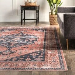 NuLOOM Medallion Bordered Machine Washable Area Rug -Home Decor Store GUEST 2a726be7 974d 40a1 8eb6 360184e87272