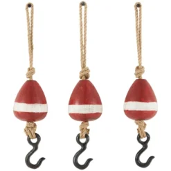 Set Of 3 Wood Buoy Wall Decors With Jute Rope And Metal Hook Red - Olivia & May -Home Decor Store GUEST 2aea66fd 989c 448f 9c77 cd633f53054b