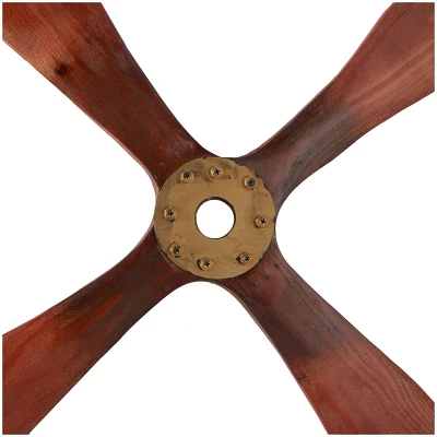 Wood Airplane Propeller 4 Blade Wall Decor With Aviation Detailing Brown - Olivia & May 4 Wood Airplane Propeller 4 Blade Wall Decor With Aviation Detailing Brown - Olivia & May - Image 2