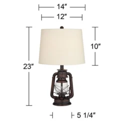 Franklin Iron Works Murphy Rustic Industrial Accent Table Lamp Miner Lantern 23" High Red Bronze Oatmeal Fabric Shade For Bedroom Living Room Office -Home Decor Store GUEST 2e7b8f8b 02e8 4f4d abee 840dcf267e99