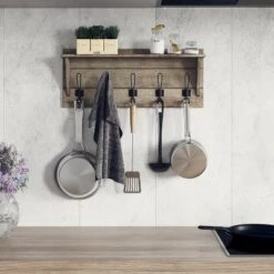 Emma And Oliver Rustic Wall Hanging Storage Rack With 5 Hooks For Entryway, Kitchen, Bathroom And More -Home Decor Store GUEST 2f44a64b 2b17 4157 a7d5 4200a2dc4a53