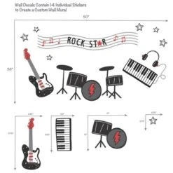 Lambs & Ivy Rock Star Musical Instruments Wall Decals/Stickers - Drums/Guitar