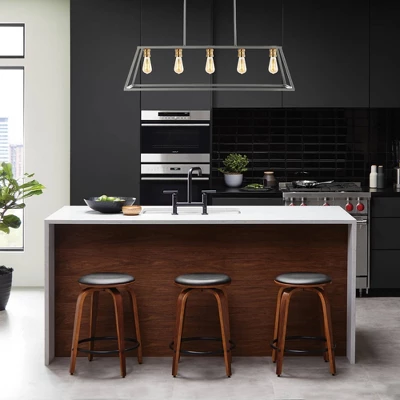 38" LED 5-Light Floyd Iron Adjustable LED Pendant Gray/Brass - JONATHAN Y 6 38" LED 5-Light Floyd Iron Adjustable LED Pendant Gray/Brass - JONATHAN Y - Image 4