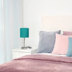 19.5" Bedside USB Port Feature Metal Table Desk Lamp Brushed Steel With Teal Fabric Shade - Creekwood Home -Home Decor Store GUEST 3157e3cc d388 4fa4 a041 6538919177d2