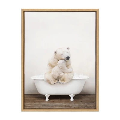 18" X 24" Sylvie Mother Baby Polar Bear Bath Framed Canvas By Amy Peterson Natural - Kate & Laurel All Things Decor 3 18" X 24" Sylvie Mother Baby Polar Bear Bath Framed Canvas By Amy Peterson Natural - Kate & Laurel All Things Decor
