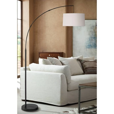 360 Lighting Cora Modern Arc Floor Lamp Standing 72" Tall Black Metal White Linen Drum Shade Decor For Living Room Reading Bedroom Office House Home 3 360 Lighting Cora Modern Arc Floor Lamp Standing 72" Tall Black Metal White Linen Drum Shade Decor For Living Room Reading Bedroom Office House Home