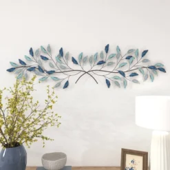 15" X 52" Metal Leaf Wall Decor With Gold Accent Blue - Olivia & May 30 15" X 52" Metal Leaf Wall Decor With Gold Accent Blue - Olivia & May -Home Decor Store GUEST 3408e57e 0fe9 4c4a b899 2fab9aed9c3f