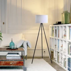 61.25" Metal Tripod Floor Lamp With Linen Shade Black/White - Cresswell Lighting -Home Decor Store GUEST 34b3dac2 0ef4 428c bc73 b8d182fdbd8a