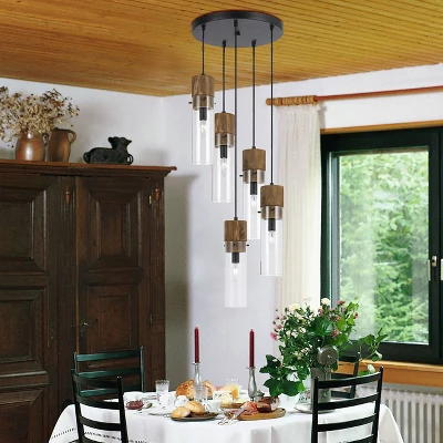 15" X 15" X 17.02" Spheroid Glass/Metal/Wood Pendant Black - Cal Lighting 3 15" X 15" X 17.02" Spheroid Glass/Metal/Wood Pendant Black - Cal Lighting