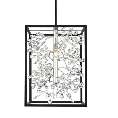 Possini Euro Design Black Silver Pendant Chandelier 15 1/4" Wide Modern Clear Crystal Flower Vine 4-Light Fixture For Dining Room House 4 Possini Euro Design Black Silver Pendant Chandelier 15 1/4" Wide Modern Clear Crystal Flower Vine 4-Light Fixture For Dining Room House - Image 2